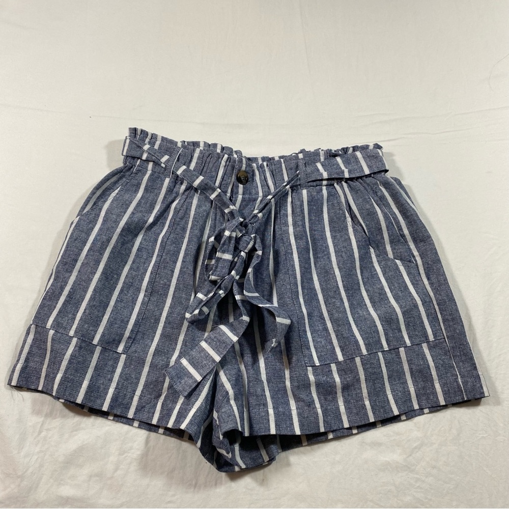 Onetheland Striped Paperbag Shorts Belted Elastic Waistband Zipper Short…